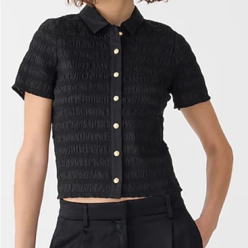 JCrew Smocked button-up shirt in cotton-blend voile